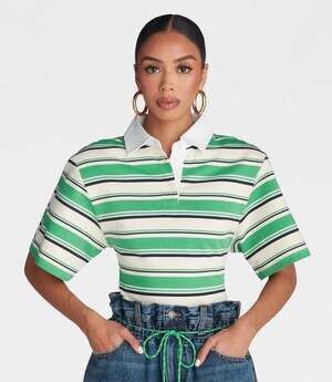 KBB by Kahlana Women's The Fitted Rugby Shirt - Green Striped